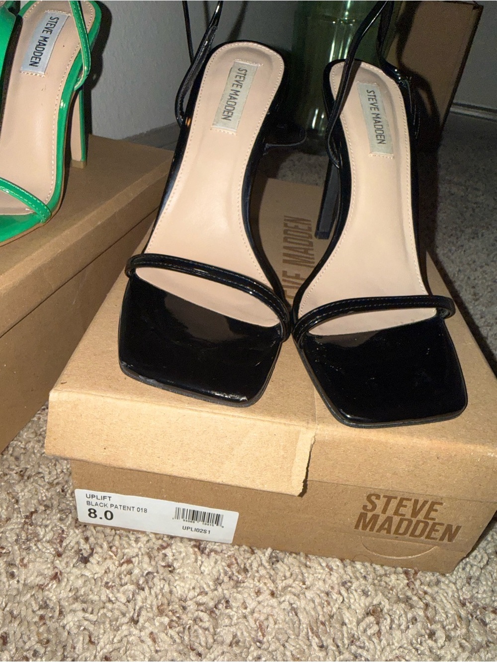 Steve Madden Black Patent Square-Toe Strappy Heels